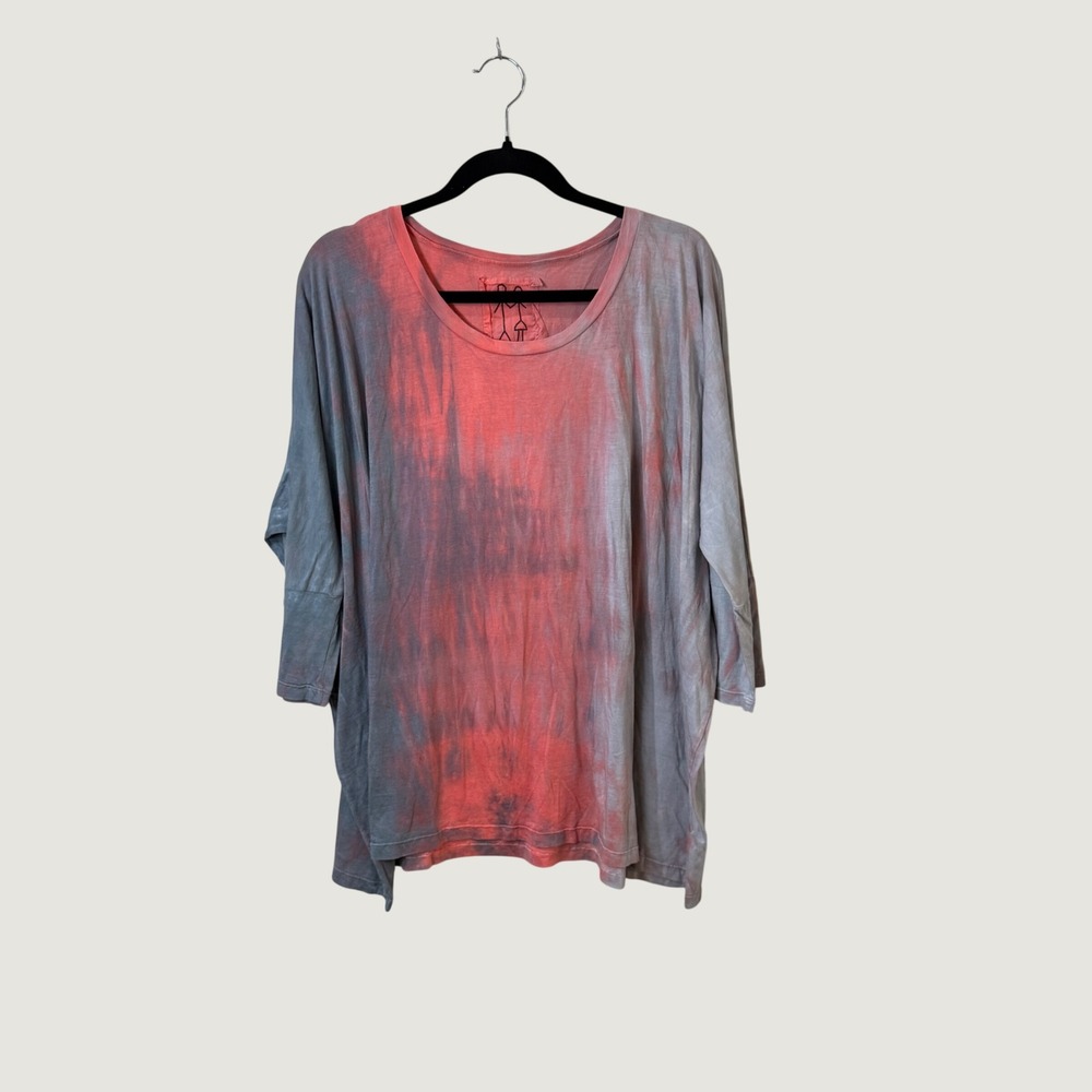 Pete & Greta Tunic Top Coral & Gray Tie Dye Boho Artsy Oversized Lagenlook M NWT
